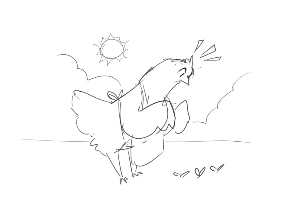 Little Red Hen fable, frame 1: The Little Red Hen found some seeds.